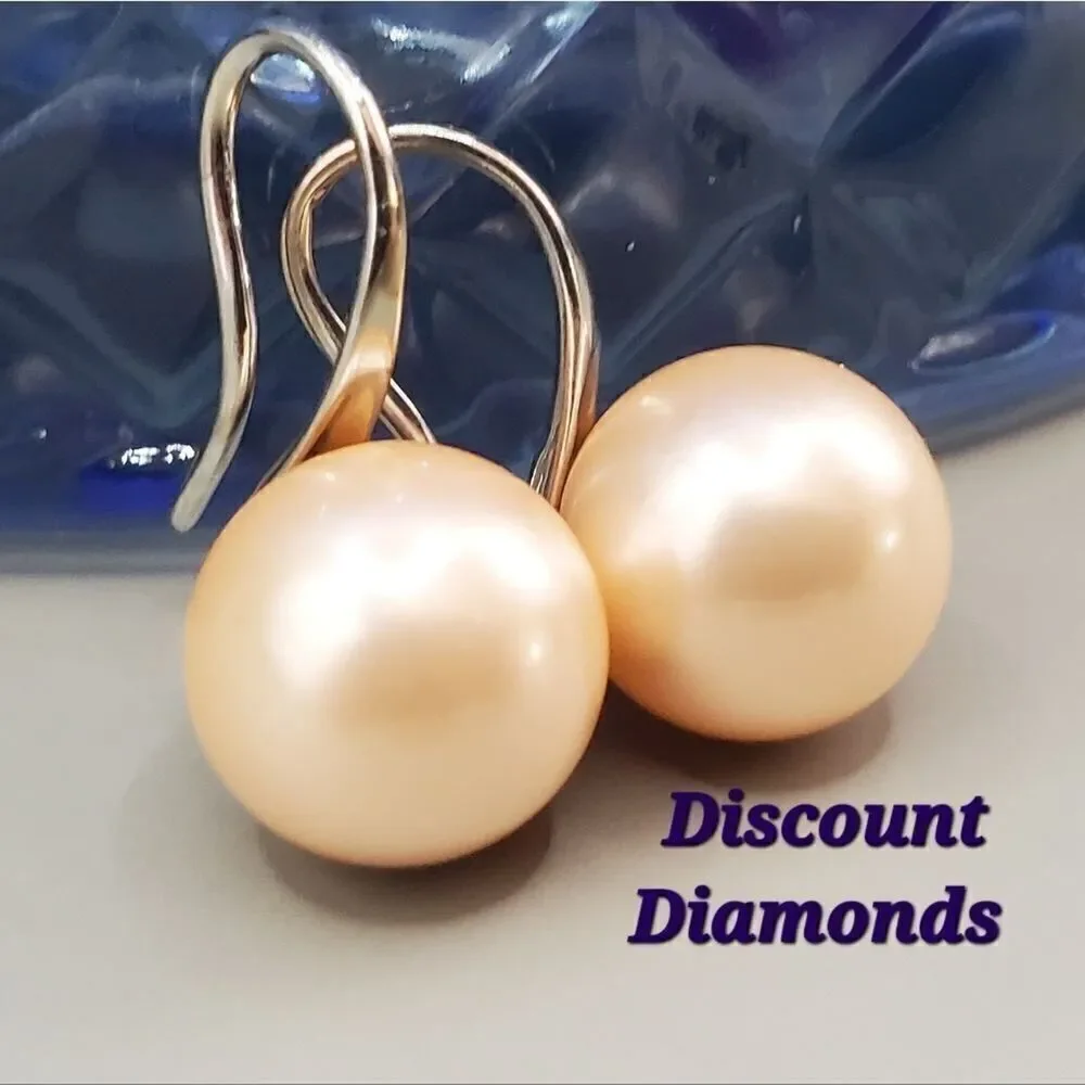 Peach South Sea Shell 8 mm Pearl Fish Hook Earrings 925 Silver